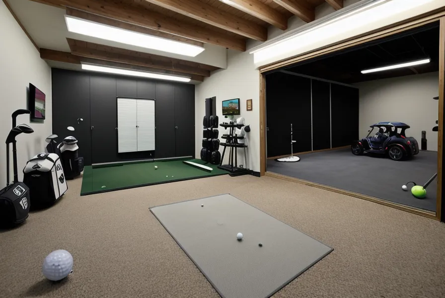 A short-throw projector mounted to a garage ceiling for a golf simulator build.
