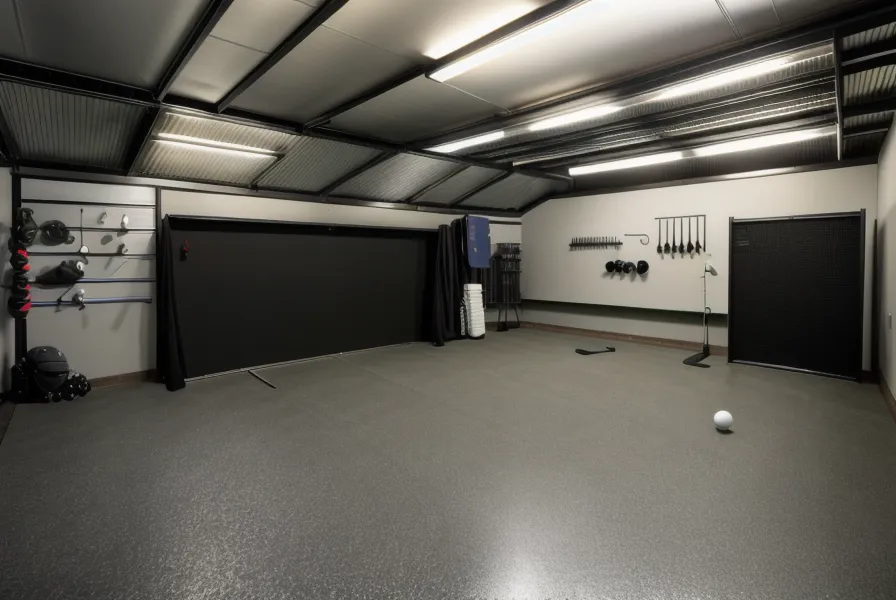 Golf ball resting true on firm indoor putting turf next to a putter face