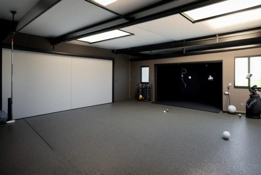 Shimmed sub-floor leveling under garage simulator putting turf before installation