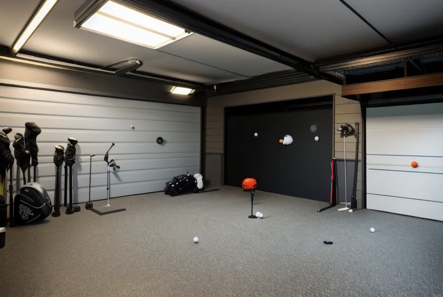 Perspective view from a golf hitting mat showing the SkyTrak unit positioned for a shot.