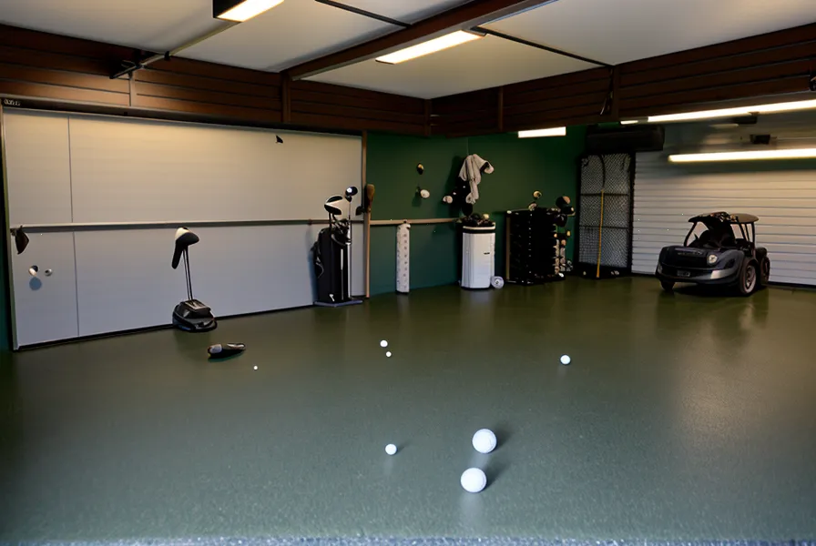 SkyTrak alignment fix for a garage golf simulator — leveling the hitting bay in a two-car Cincinnati garage for accurate indoor swing data