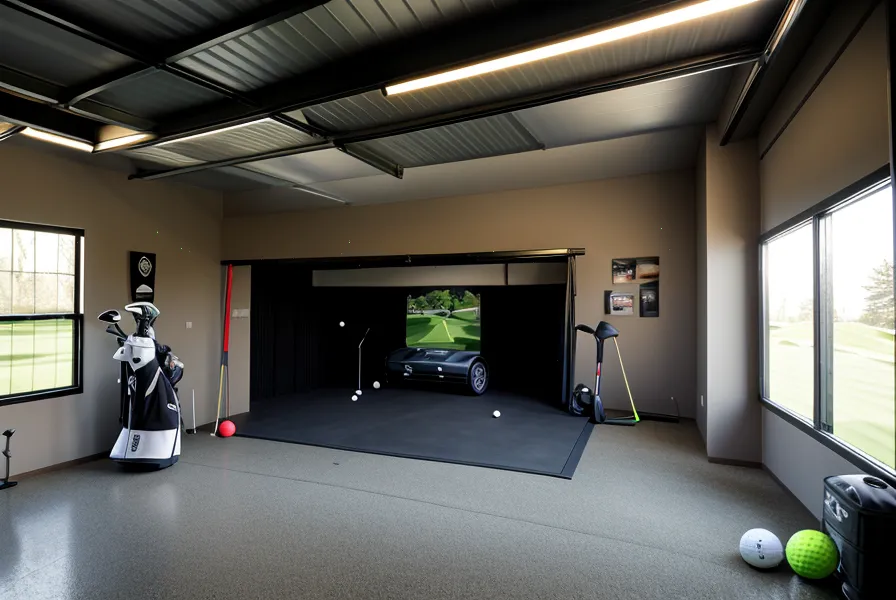 DIY simulator fix — golf launch monitor leveled on a plywood and shim stand for accurate SkyTrak alignment