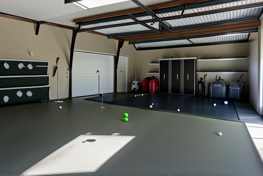 SkyTrak ST MAX photometric launch monitor positioned on an indoor golf hitting mat for garage swing data