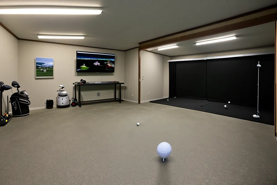 Pebble Beach course projected onto a garage simulator impact screen during a Tuesday night session
