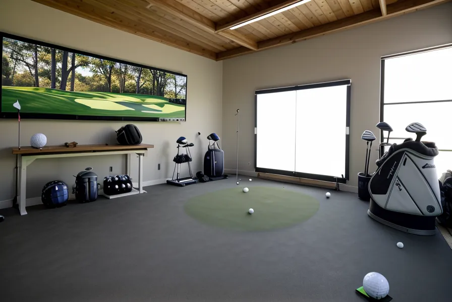 Close-up of a SkyTrak launch monitor positioned next to a golf ball on a premium hitting mat.