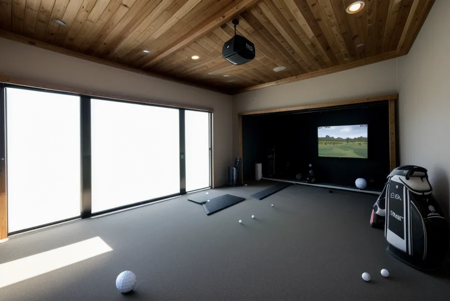 SkyTrak ST Plus launch monitor positioned next to a golf ball on a hitting mat
