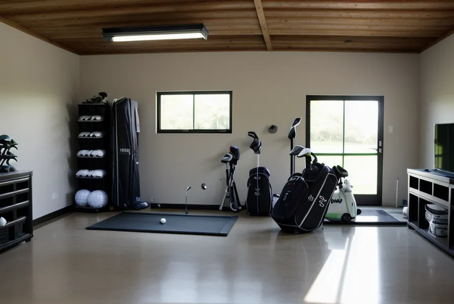 Close-up of a premium golf hitting mat texture with a ball on a tee.