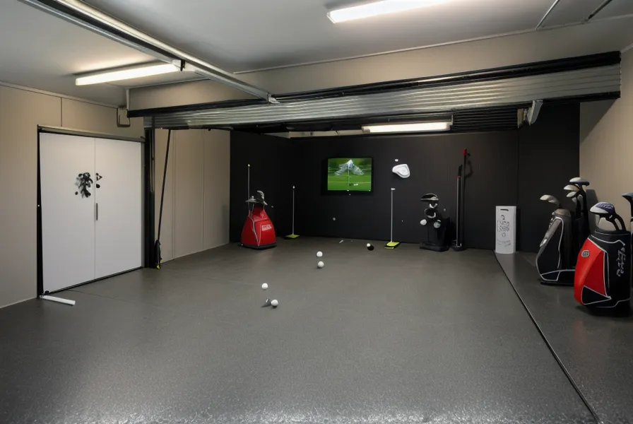 A professional-grade SIGPRO hitting mat installed in a suburban garage.