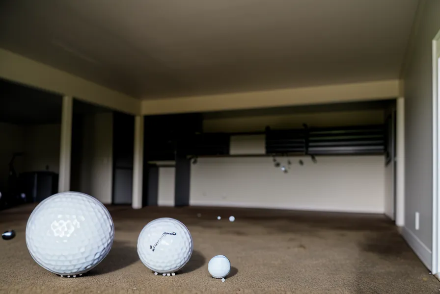 Close-up of golf ball damage to garage drywall from a shanked shot.