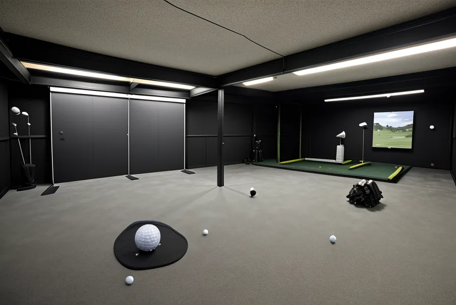 Assembly of a professional SIG12 golf simulator enclosure in a residential garage.