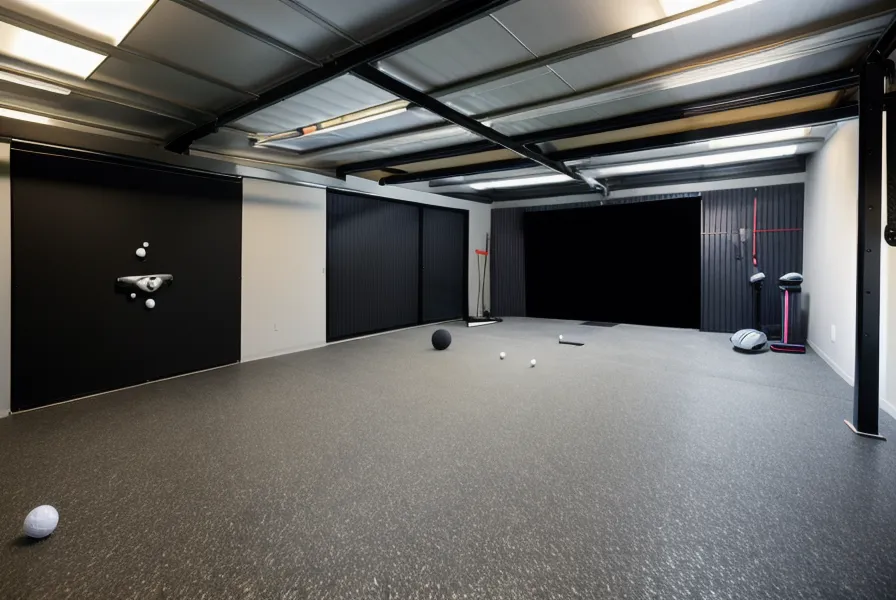 SkyTrak Skills Assessment software interface projected onto a garage impact screen.